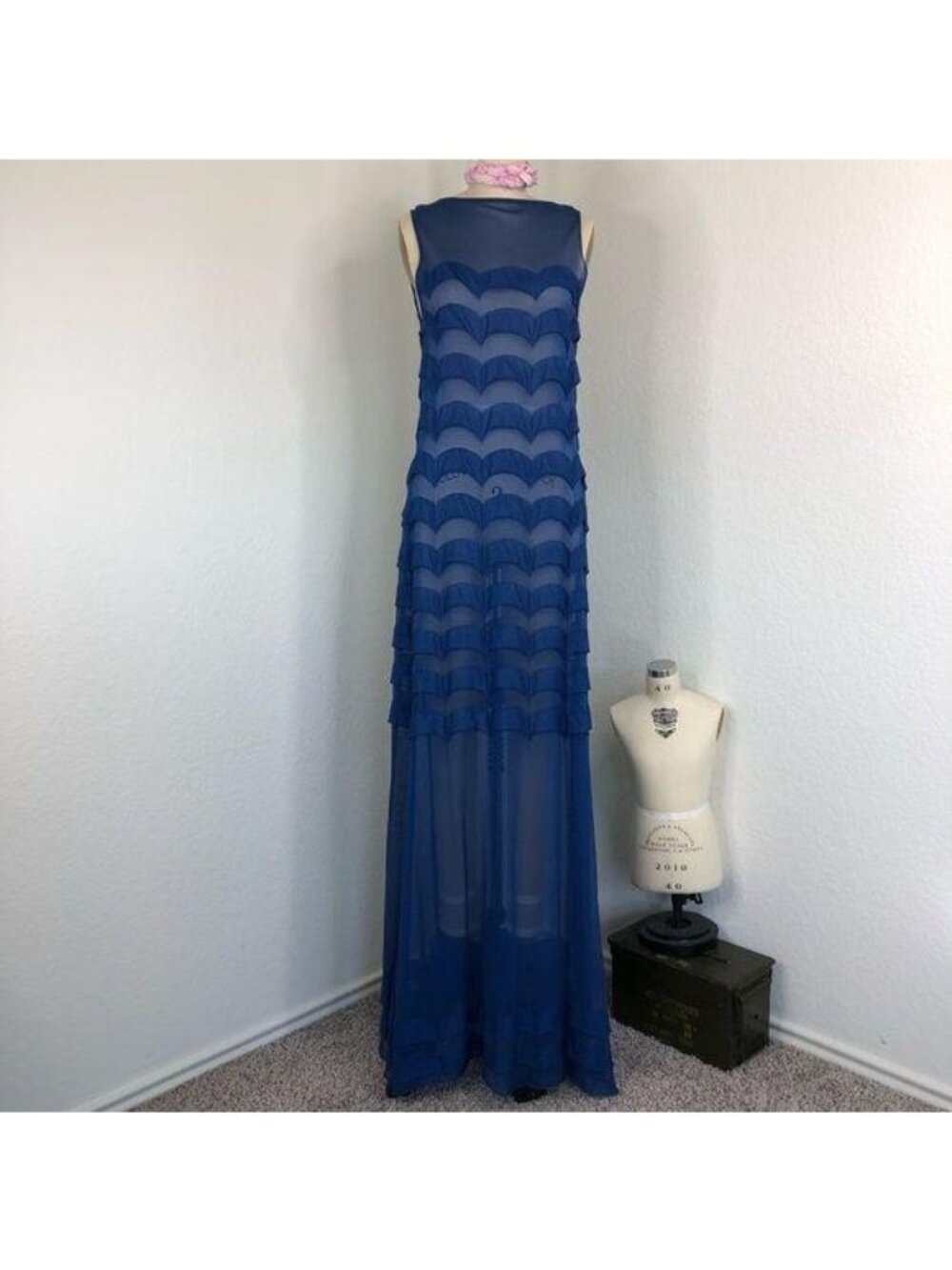 Iceberg Maxi Dress Sheer Mesh Scalloped Gathered